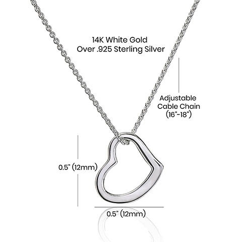 Imagine her delight when she sees this beautiful Delicate Heart Necklace, lovingly crafted in sterling silver and dipped in 14k white gold or 18k yellow gold for added luxury. This piece is pure elegance wrapped up in timeless simplicity. Trends may come and go, but this piece will last a lifetime with its classic subtle beauty.