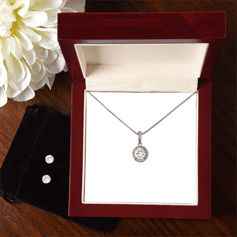 Surprise your sister-in-law with a stunning gift that will make her heart swell! Our dazzling Eternal Hope Necklace and Cubic Zirconia Earring Set is an eye catching pair that can be worn together or separately, adding sparkle and elegance to any occasion! Don't miss out on this spectacular offering!