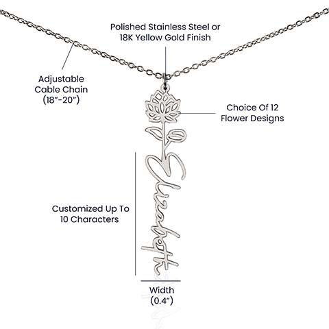 Custom Flower Name Necklace For Daughters | Personalized Birth Flower Jewelry | Made In The Usa