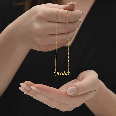 This custom name carved necklace is made with high quality materials and would make a great Valentine's Day gift, Birthday Gift, Christmas Gift or gift for any special occasion.  If the Kardashian's wear them, so can you! Be part of the trending hip crowd with your own name perfectly carved on a lovely necklace.