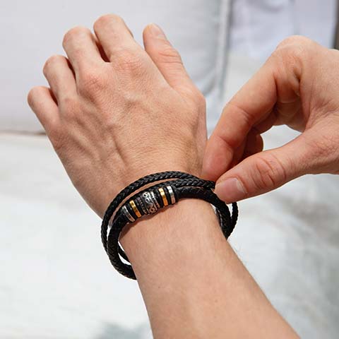 thumbnail image 2 of Leather Bracelet For Men & Boys – Engraved Son Gift From Mom, Christmas & Birthday Present 2 of 12