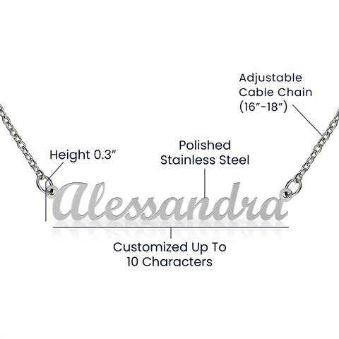 This stylish necklace features a cursive name design suspended on an 16”-18” adjustable cable chain, making it both personal and beautiful! Your necklace will be custom made upon ordering in the name or word of your choice, with up to 10 characters. It's a gift that they will surely want to keep close to their heart forever!