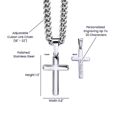 Engraved Cuban Chain with Artisan Cross Necklace