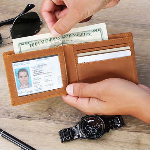 Personalized Brown Leather Bifold Wallet